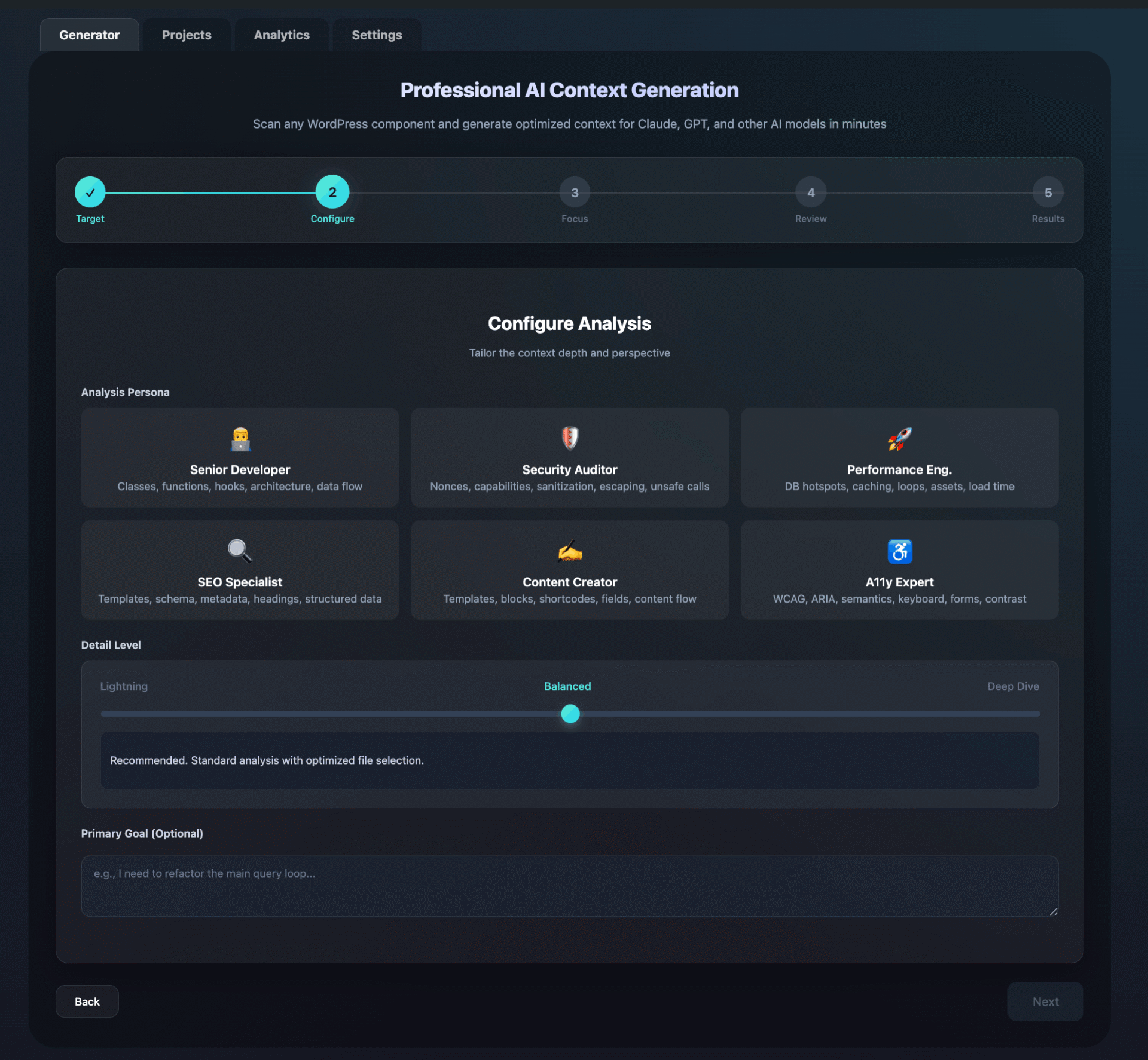 Step 2: Choose how detailed the context pack should be
