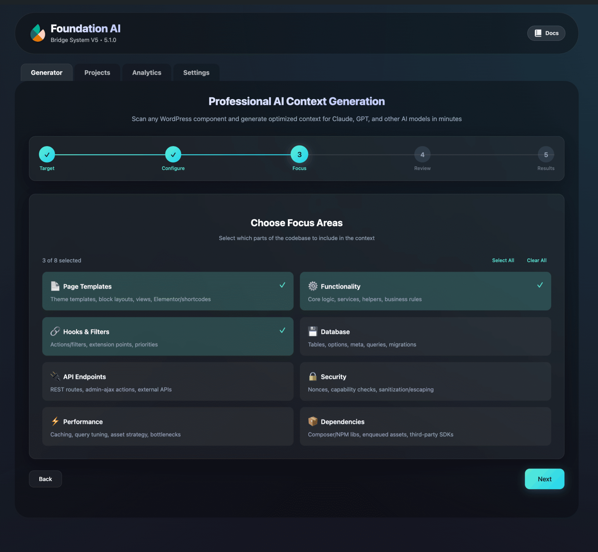 Step 3: Choose focus areas for the context pack